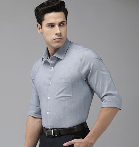 Men Grey Slim Fit Grid Tattersall Checks Checked Formal Shirt